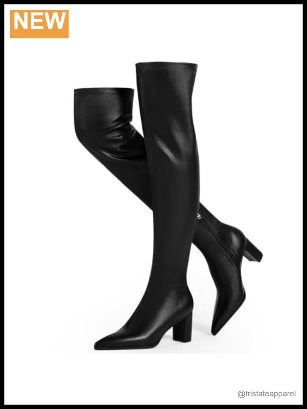 Over the Knee Boots for Women Stretch PU Leather Block Heel Zip Thigh High Boots